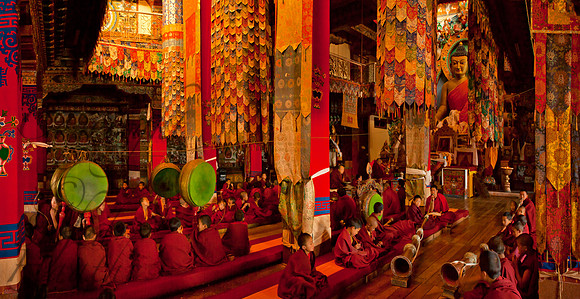 Monks praying in Tawang Monastery