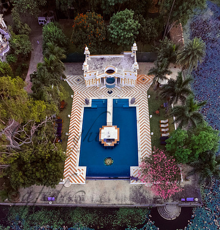 Udai Bilas Palace pool aerial view